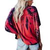 Women's Tie-dyed Chiffon Blouses Summer Deep V Neck 3/4 Bell Sleeve Button Down Blouses Tees Casual Loose Shirts
