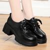 Height-enhancing British Style Leather Shoes for Women Thick-soled Lace-up Loafers Black Versatile Thick-heeled Shoes