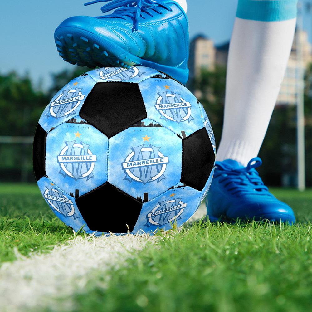 Olympique de Marseille Indoor Soccer Ball Colorful All Ages Size 5 Machine Stitched PVC Competition Ready Durable High-Bounce