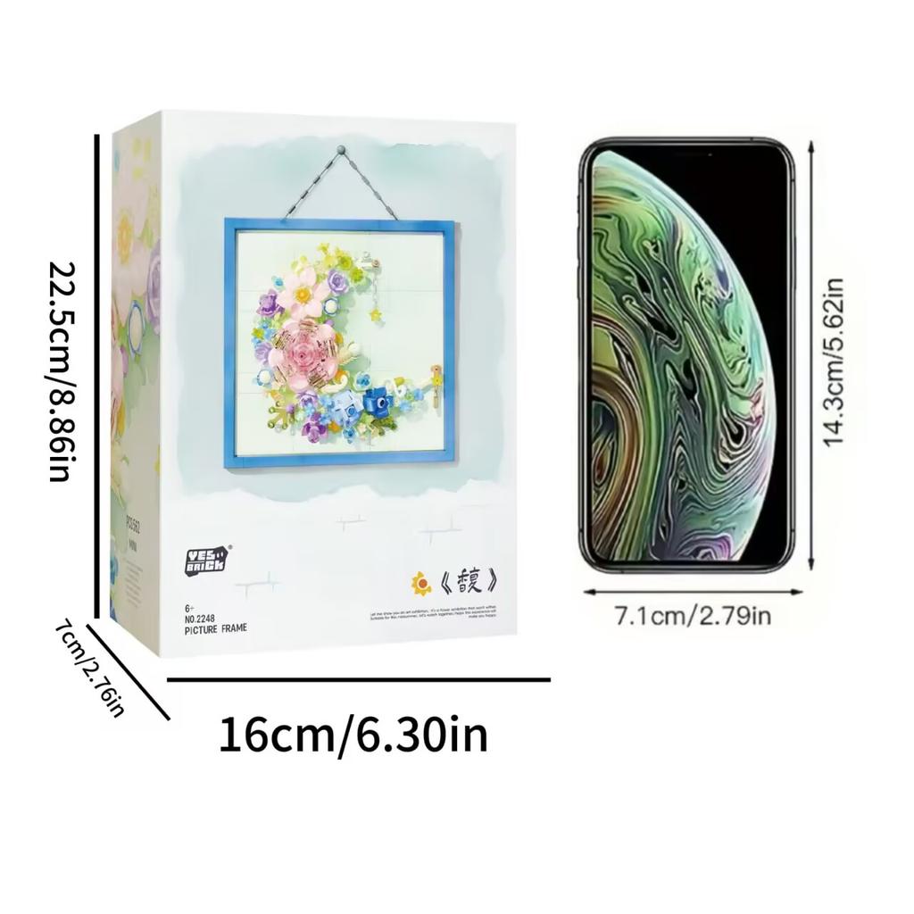 Creative Floral Building Block Decorative Painting, Three-Dimensional Bouquet Photo Frame Assembly Model, Home Wall Decoration