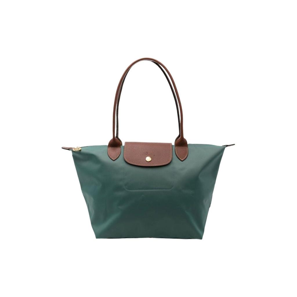 Longchamp Le Pliage Einfarbig Logo Druckknopf Reißverschluss Faltbar Nylon Canvas Knödel Tragetasche Handtasche Groß Damen Handtaschen Salbei-Grün 1899089P84