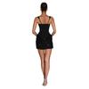 Mini abito bustier da donna rosso e nero senza maniche con dettagli in paillettes