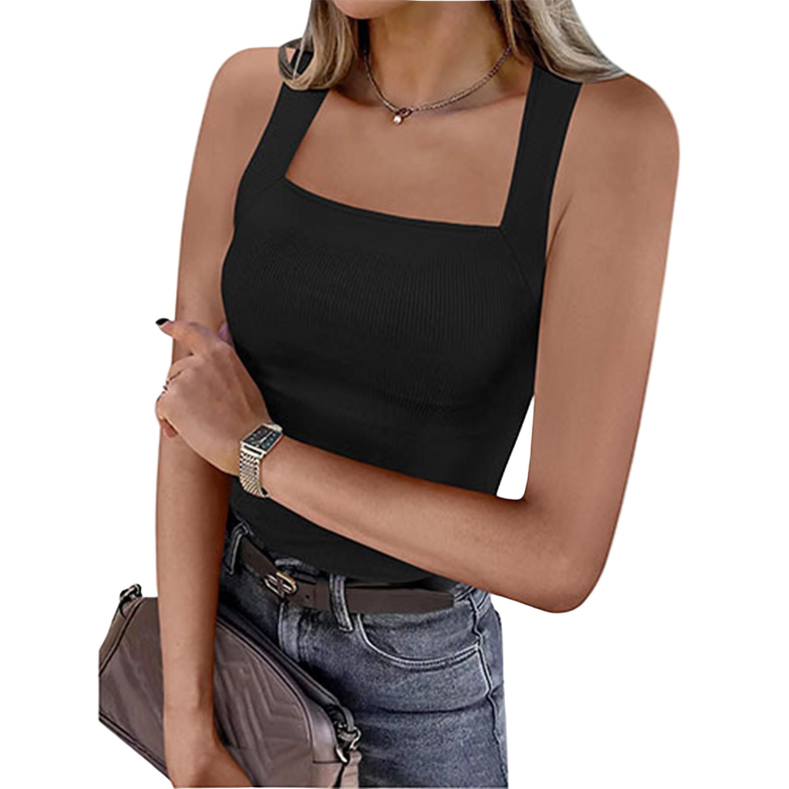 

Women s Fashion Solid Color Square Neck Sleeveless Vest Top XL