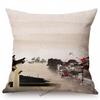 Traditional Chinese Ink Oil Painting Mountain Scenery Cotton Linen Sofa Throw Pillow Case Home Decoration Car Cushion Cover Case
