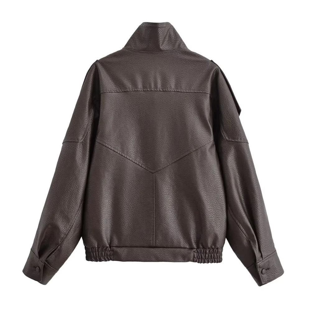 Giacca da Donna Autunnale in Ecopelle Chic con Zip e Revers a Punta Manica Lunga Giacca Capospalla