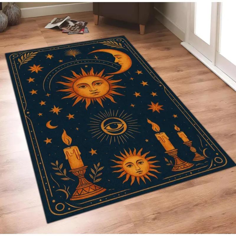 Sun and Moon Carpet Gothic Mystical Mats with Stars and Candles Witch's Rug Cosmic Astrology Inspired Having Aesthetic Appeal