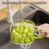 Kitchen Fridge Salad Container, 2in1 Double Layer Fruit Drainer Container with Foldable Handle, Fruit Washing Bowl with Strainer