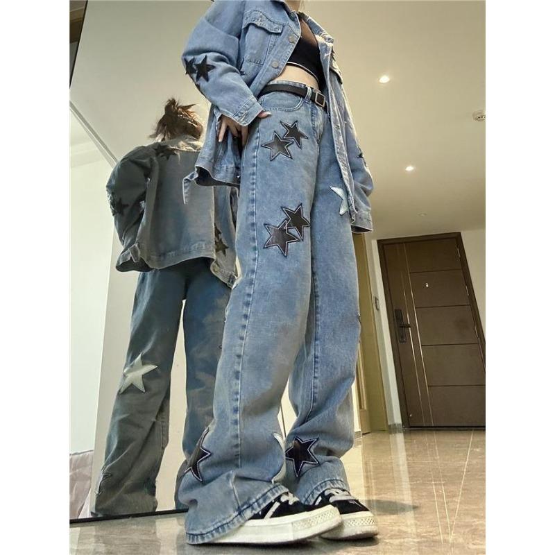 

Звезды Американские ретро-брюки в стиле Женские европейские и американские уличные широкие прямые свободные джинсы весна и осень XL синий