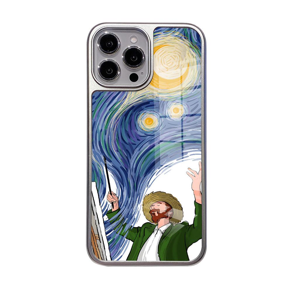 Artistic Sense Van Gogh Starry Sky Creative Illustration Mobile Phone Case Apple 13 Pro High Transparent Glass Protective Case iPhoneAIR