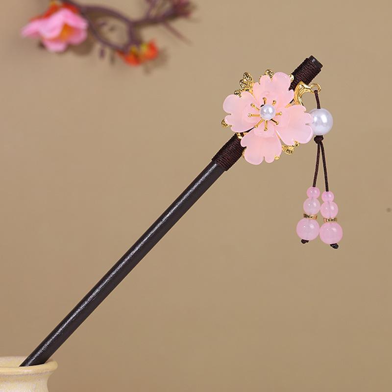 Vintage Tassel Wooden Hairpin for Women - Imitation Ebony Hanfu Accessory, Ancient Style Costume Hairpin