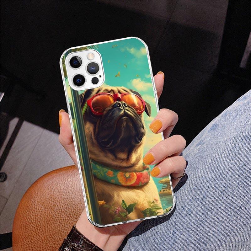 Love Pugs Cute Dog Phone Case For iPhone 17 Air 16 Pro Max 16E 15 + 14 Plus 11 12 13 Mini 7 8 SE Gift Print Cover Fundas 16 Pro