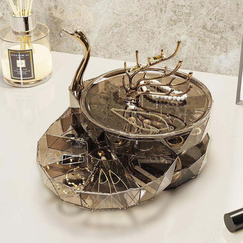 Swan Multi-Grid Jewelry Organizer for Necklace Earrings Rings Bracelets Rotatable Necklace Organizer Home Decoration Gifts