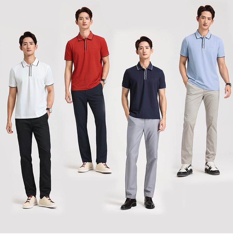 Langdeng Men's Business and Leisure Refreshing Tencel Cotton Mulberry Silk Polo Shirt