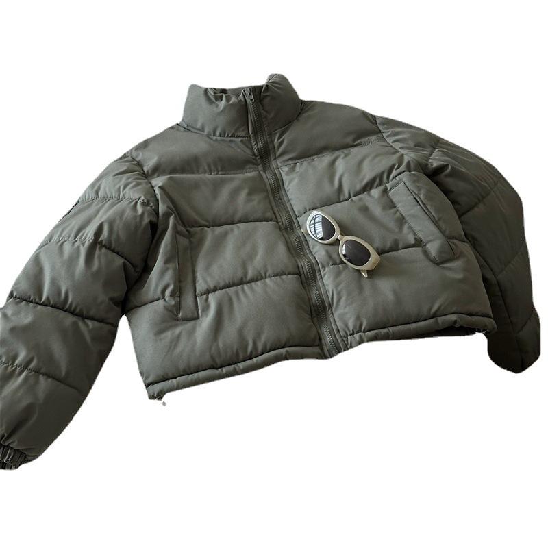Three-bar short down cotton jacket women's winter new American kendou bread suit short coffee color hooded outside