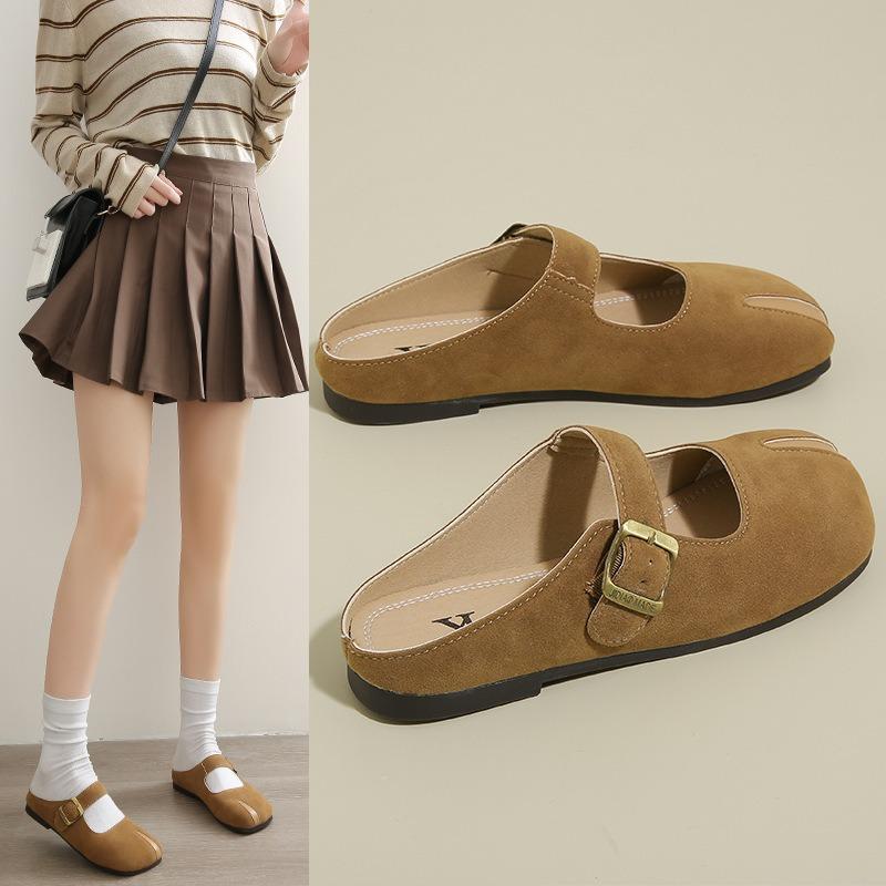 

Flat-bottomed bag head half slippers women s fashion spring new retro round head 40 хаки