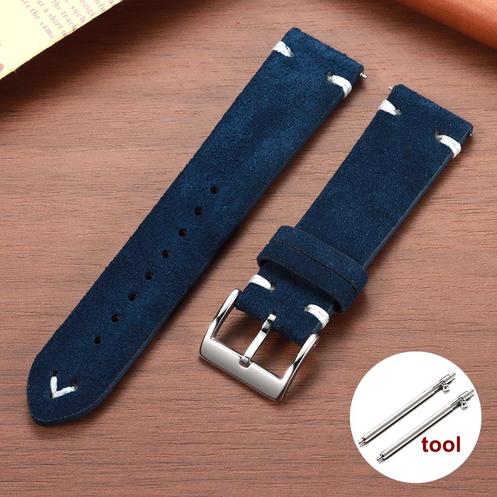 Soft Suede Genuine Leather Watch Strap 18mm 20mm 22mm for Samsung Watch6 5/4/3 Calfskin Bracelet Handmade Stitching Wristband