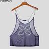 INCERUN Men Sling Sleeveless Print Mesh Sheer Tank Tops Camisole Undershirts