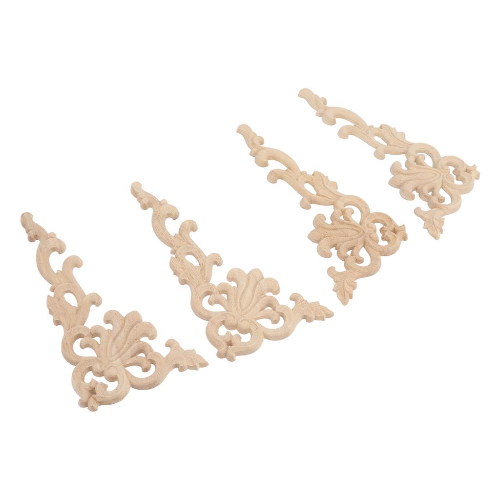 4Pcs Wood Corner Applique Decorative Carved Corner Onlay Applique for Cabinet Door Bed Wardrobe Furniture Decoration