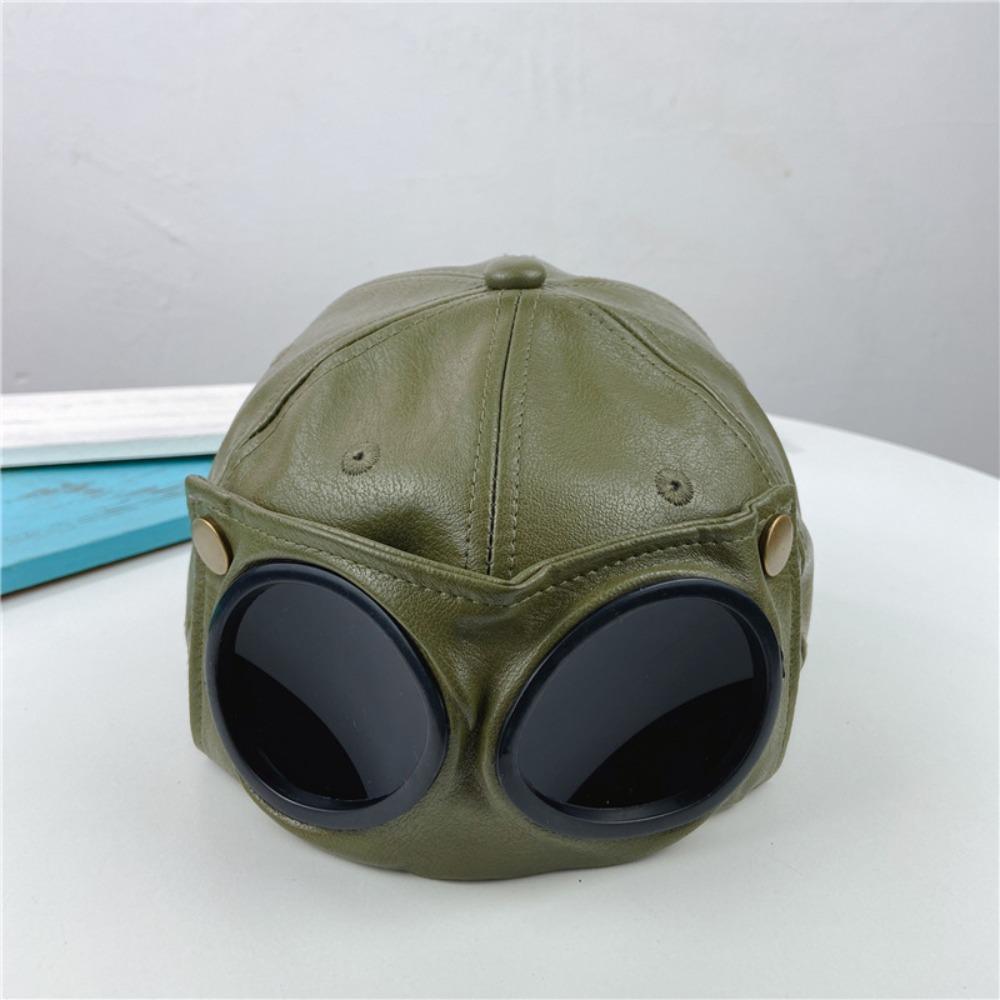 PU Leather Pilot Glasses Hat Personality Baseball Cap Cool Sunhat  Unisex