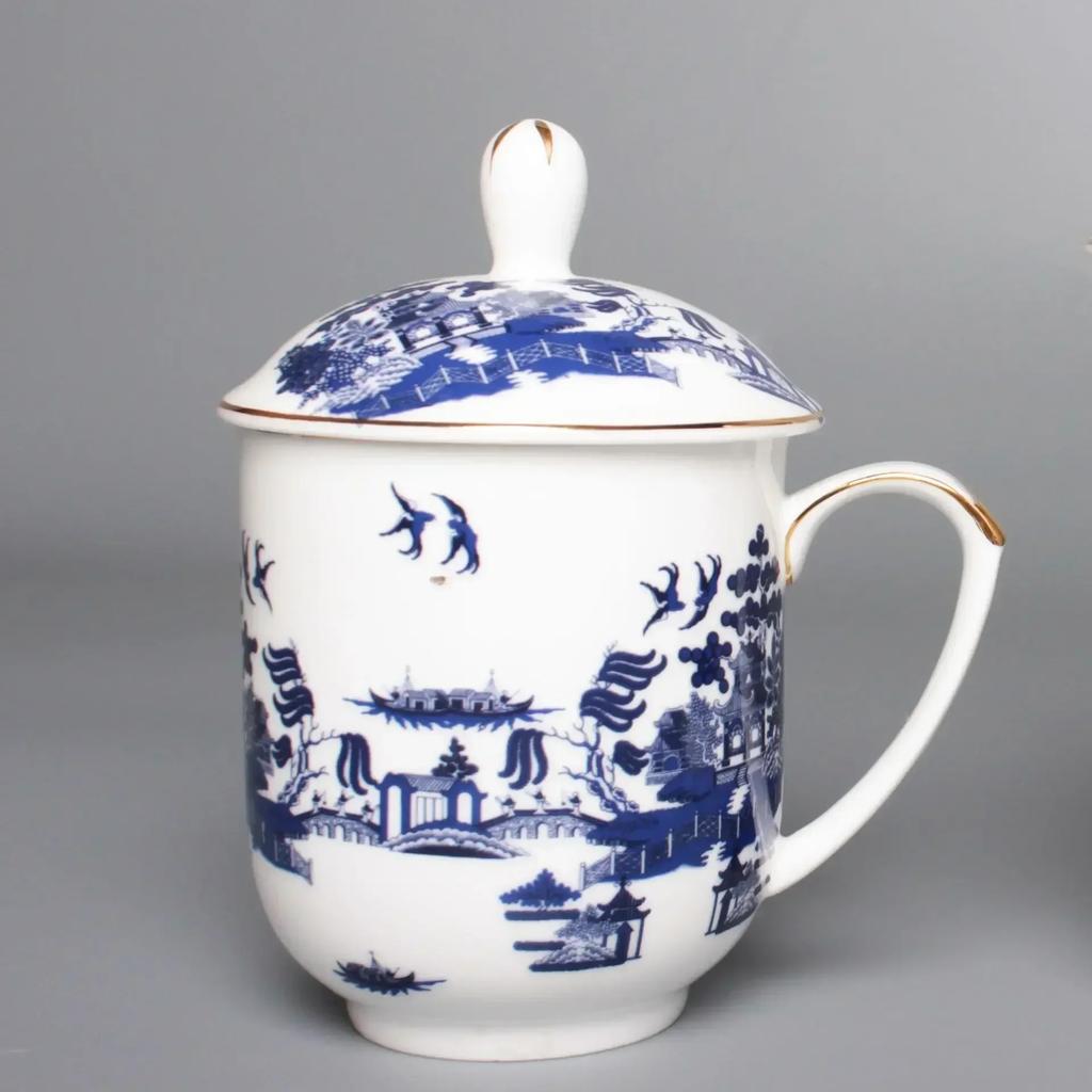 New Bone China Conference Cup Ceramic Cup Landscape Painting Teacup Large Capacity Cups Chinese Style Tall Cups