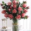 Elegant Silk Rose Floral Arrangement with Vase for Living Room or Dining Table
