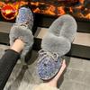 Sequins Bow Flat Snow Boots for Women Winter Round Toe Woman Shoes Padded Comfortable and Elegant On Offer Y2k Work Furry Boot