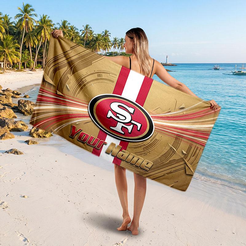 San Francisco 49ers Customized Name Text Beach Towel, Soft Absorbent Towel Beach Pool Travel Personal Gift
