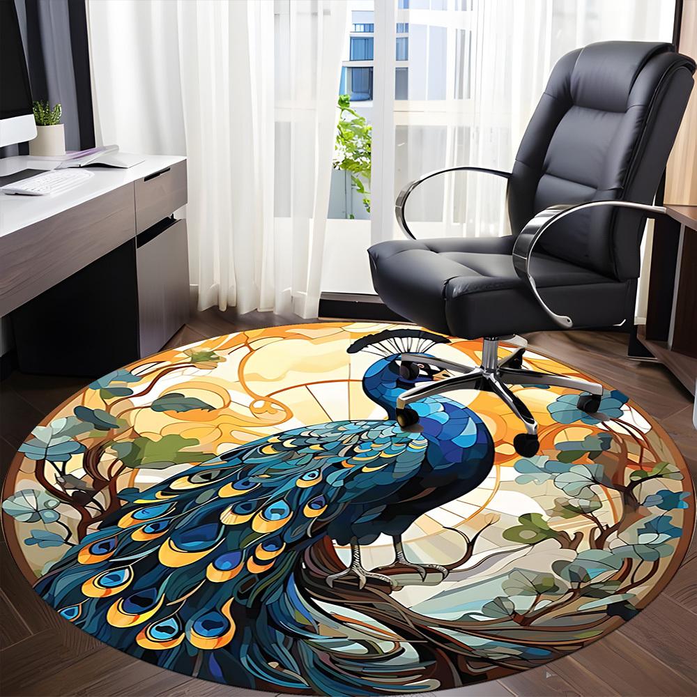 1pc Peacock Art Nouveau Office Round Area Rug, Under Office Chairs Bedroom Living Room Home Decor, Room Deco, Available in Various Sizes