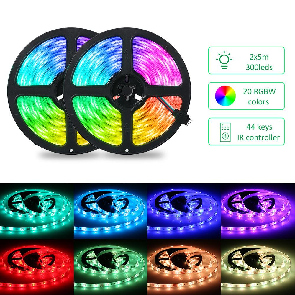 Tomshine 2x5m 300leds RGB pásová světla sada se 44 klíči IR dálkový ovladač Stmívatelné barvy