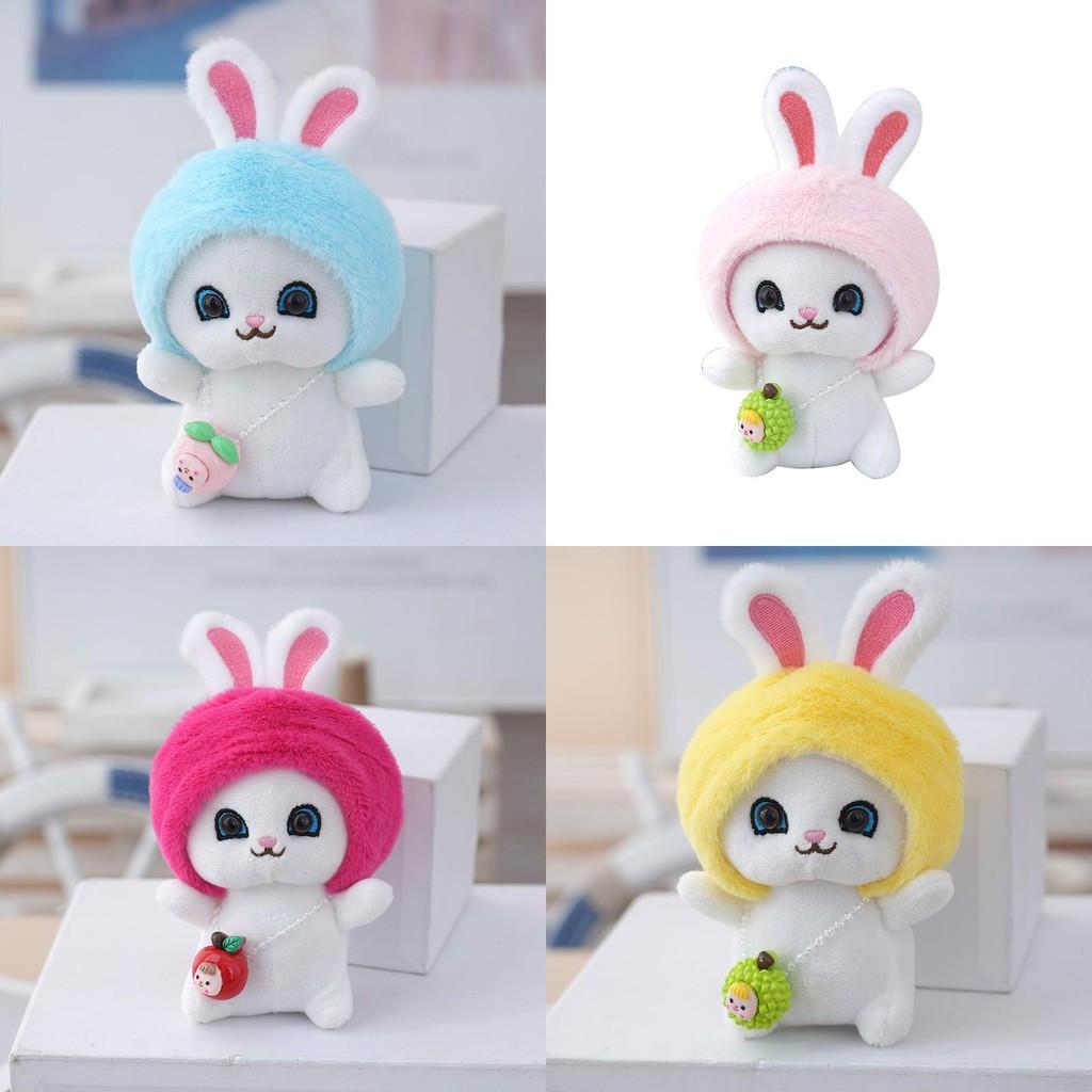 Rabbit Soft Fluffy Doll With Fruit Hat Keychain For Girls Cute Animal Stuffed