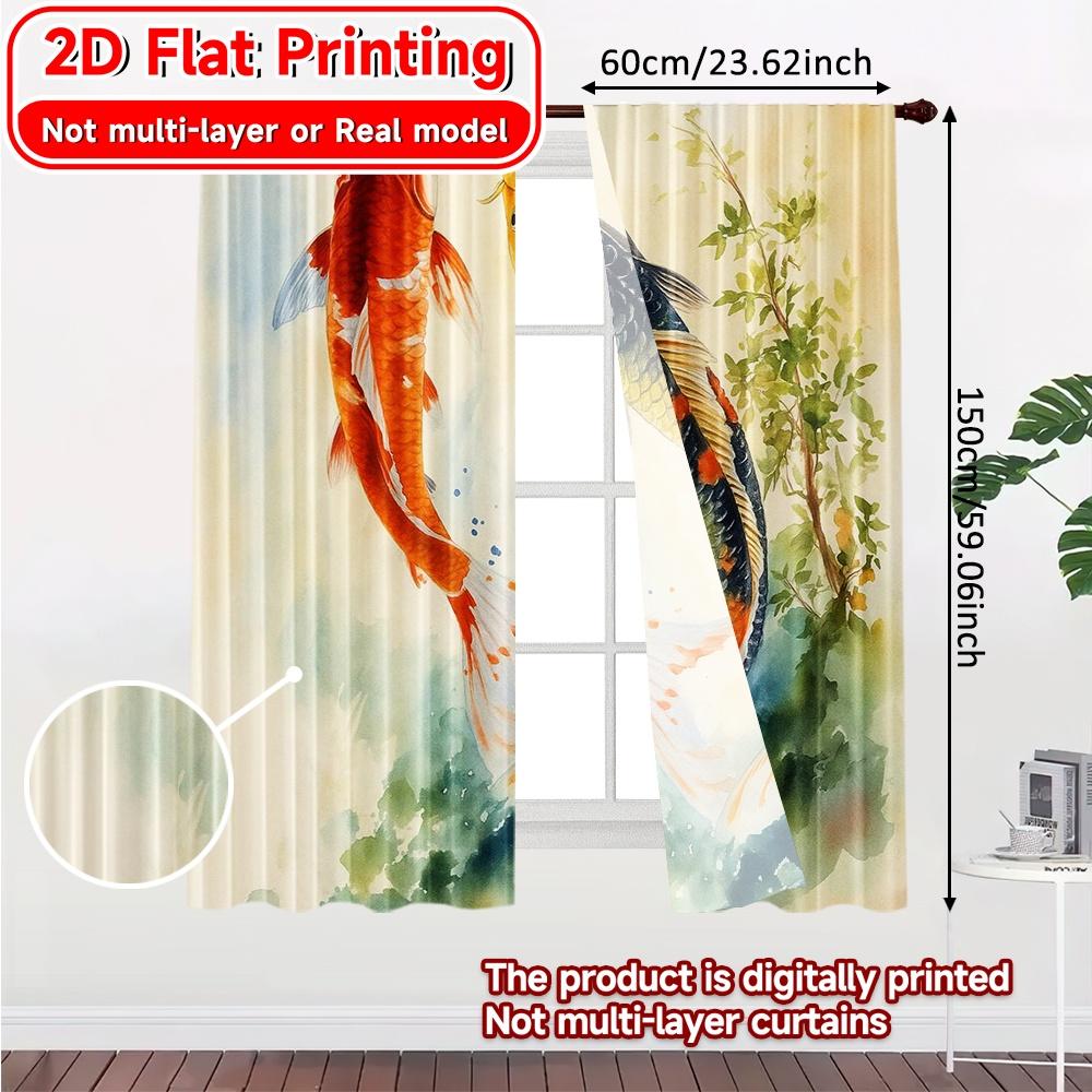 2 Stück, 2D-FLACHDRUCK Vorhänge (Ohne Stange) Koi Harmonie(2) Feiertag Halloween Weihnachten Bedruckte Vorhänge Vielseitiger Stoff