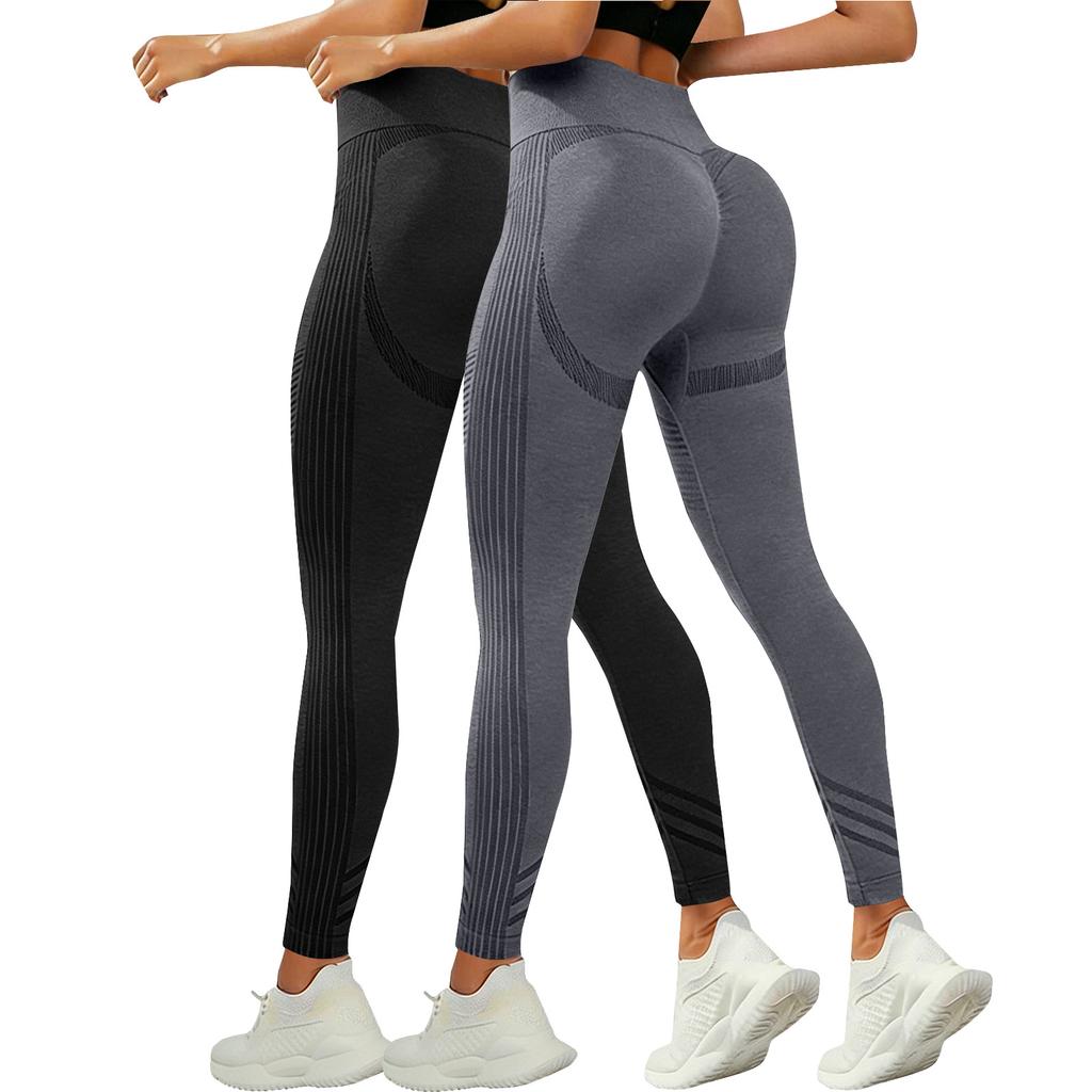 2 Piece Seamless High Waist Stretch Yoga Pants for Women Elastic Sports Leggings Body Contour Outdoor Running Trousers