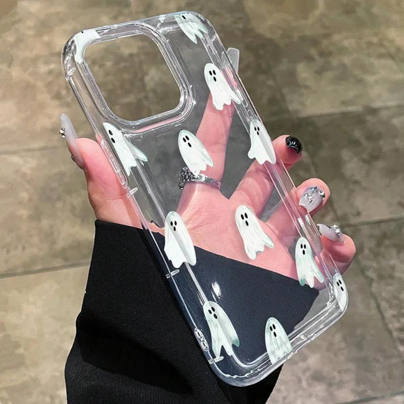 Cross & Ghost Airbag Anti-Fall Weiche Handyhülle Cover für iPhone 15 14 13 12 11 Pro Max X XS XR 7 Plus SE Transparente Hülle