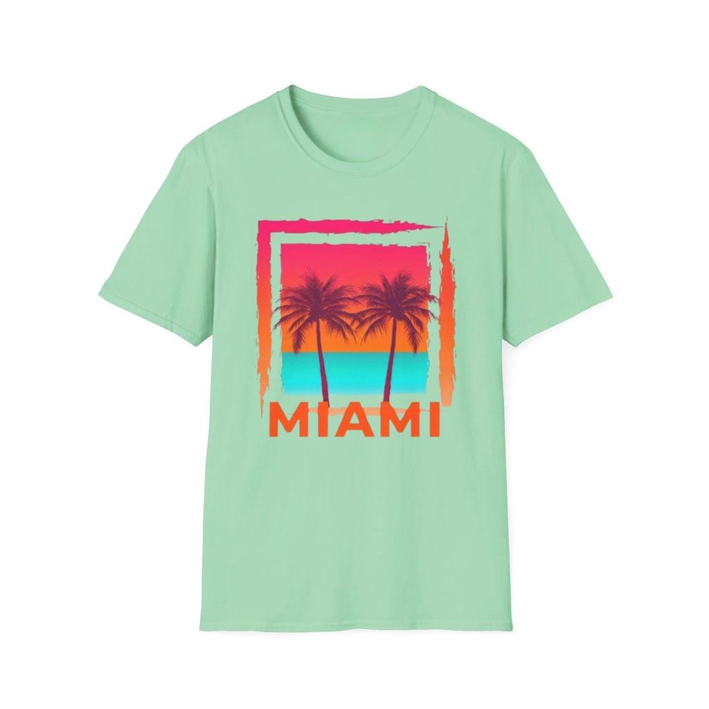 Vintage Miami Florida Sunset Shirt Men's and Women's Summer T-shirt Beachwear Vacation Shirt Gift Fashionable Men's Clothing