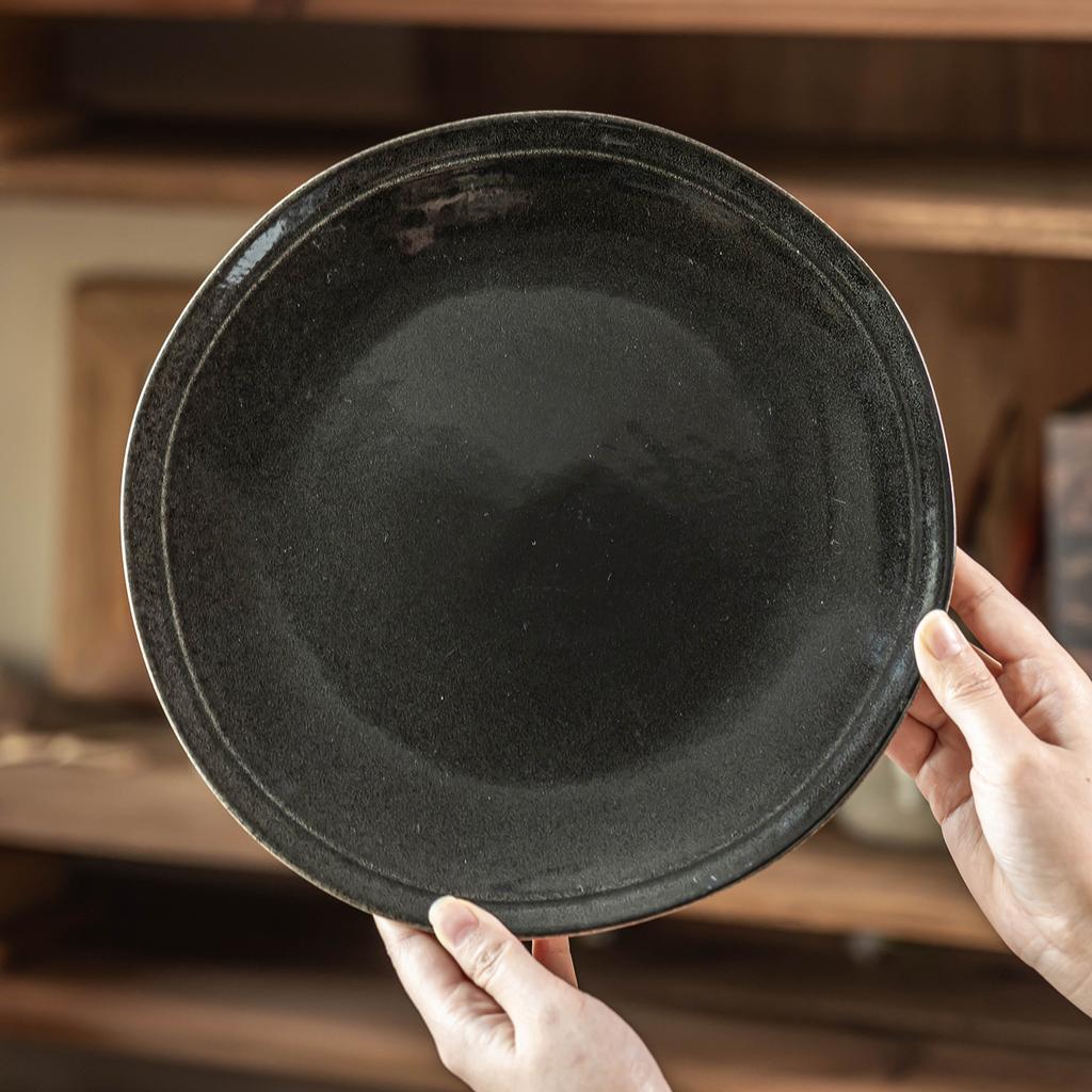 Plate Household Premium Black Ceramic Plate Household Vegetable Plate Retro Tableware Western Plate Salad Plate