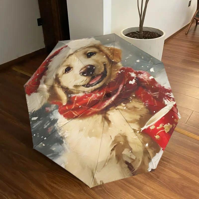 

Christmas Golden Retriever with Santa Hat & Scarf - Festive Gift Idea for Fans, Travelers, Everyday Use | Auto Open Close Umbrella with Fold