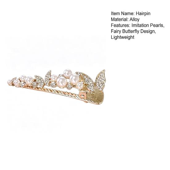 Girl Hairpin Imitation Pearls Fairy Butterfly Design Side Bang Hair Clip