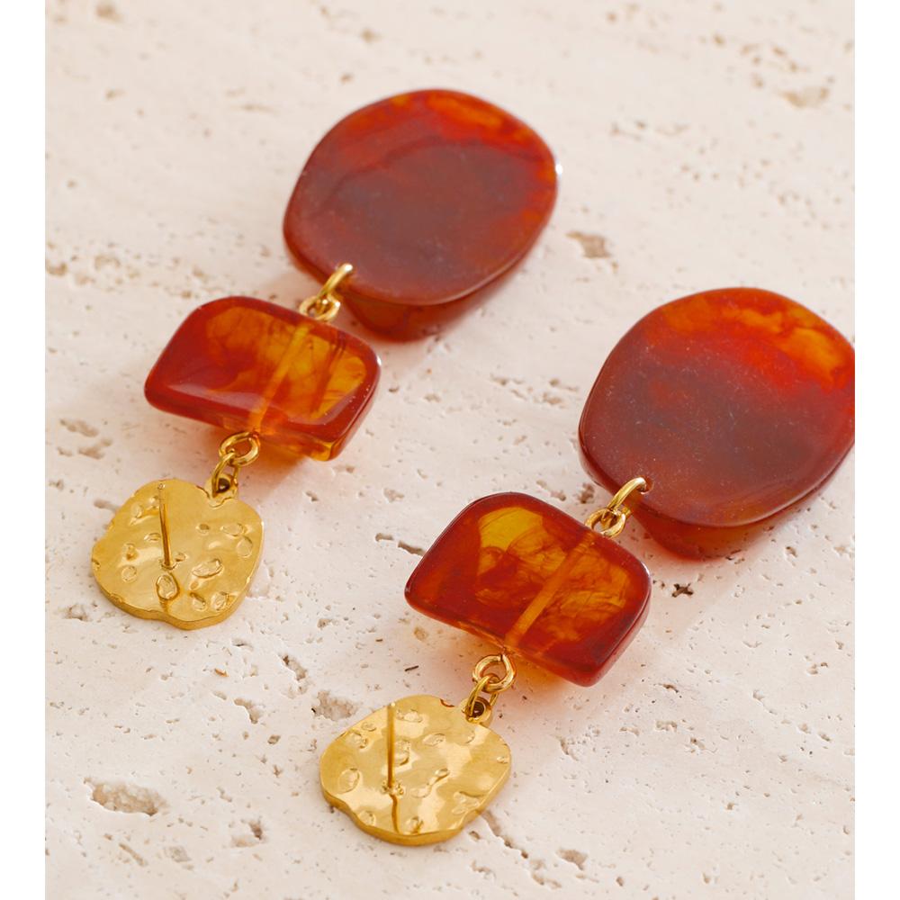 Yhpup New Red Resin Acrylic Square Geometric Drop Dangle Statement Earrings Stainless Steel Waterproof Popular Jewelry Wholesale
