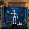 Spooky Halloween Decor Aquarium Dancing Skeleton, Bubble Driven Moving Joints Skeleton Underwater Skull Ornament, Realistic Swing