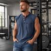 Men's Sleeveless Shirts, V Neck Breathable Shirts, Casual Summer Lightweight Pocket Top, Button Up Solid Color Stretchable Top for Summer