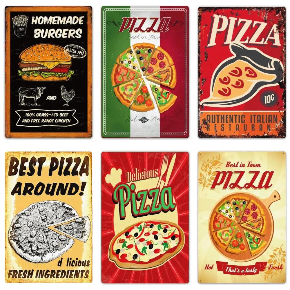 Great Food Vintage Metal Signs Pizza Zone Plaque Pub Bar Home Decoration Best Homemade Posters Italian Pizza Wall Art Plate