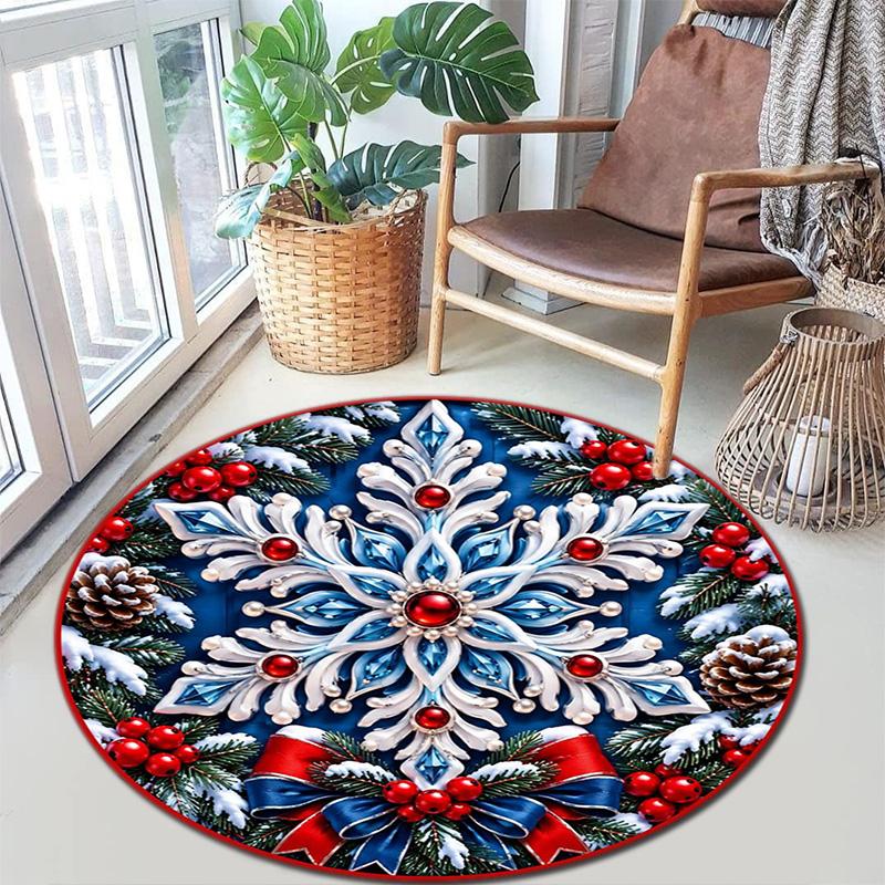 Cute Christmas Day Gift Bell Santa Claus Snowman Christmas Tree round rug Home Soft Decorative Anti slip Chair Mat Carpet Outdoor Floor Mat Carpet 91