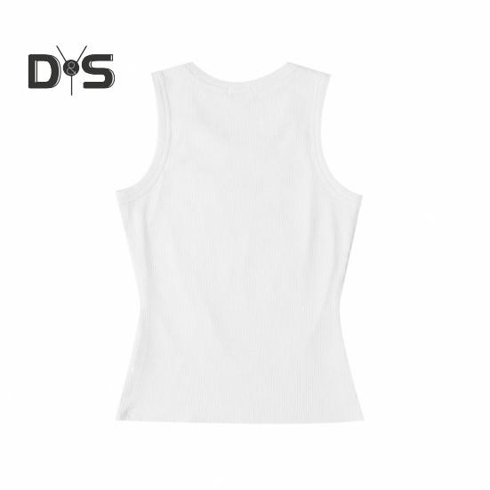 Men Vest Ribbed Fabric Round Neck Tight Fit Solid Color Tank Tops Breathable Vest Sports Fitness Streetwear