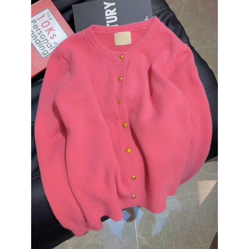 

New spring temperament simple crew neck knitted sweater cardigan women s clothing autumn and winter with long-sleeved top jacket average size