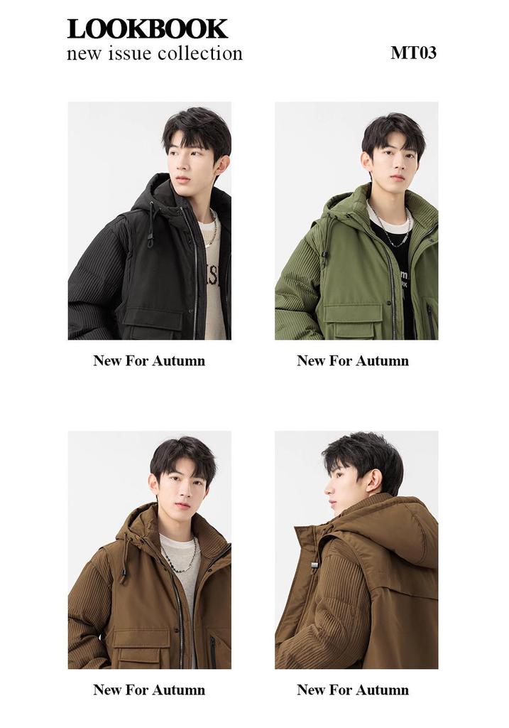 Men's Winter Faux Two-Piece Hooded Down Coat with 3D Pockets - 85% White Duck Down, Warm and Loose Fit.