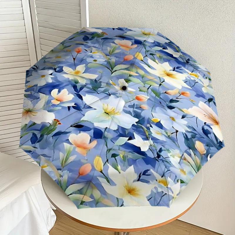 1PC Floral Pattern Umbrella-8-Rib Reinforced, Automatic Open, Lightweight & Durable, Fashion Accessory for Outdoor, J0377