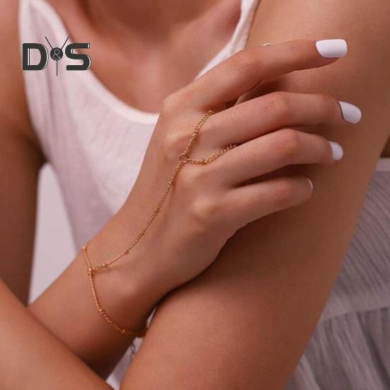 Dámský náramek Prsten Integrovaný slitinový Retro řetízkový náramek Prsten s dutým řetízkem Prsten otrocký náramek Boho Beach Jewelry Dárek