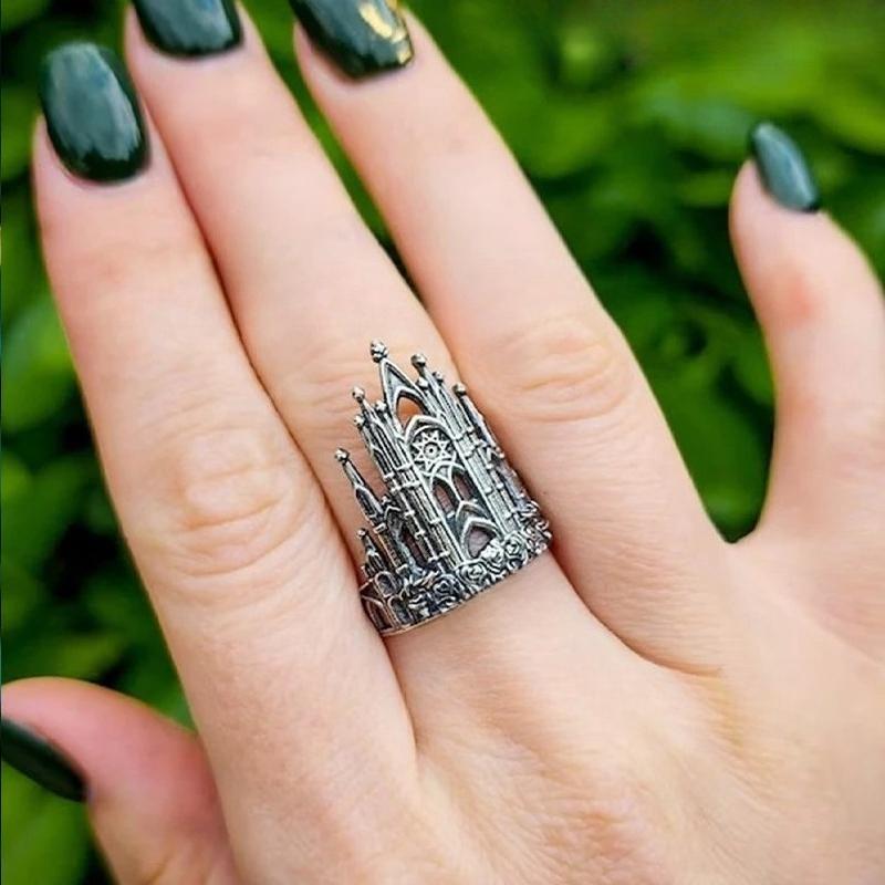 New Retro Castle Style Ring European and American Fashion Creative Cross Hollow Ring Universal Accessories for Men and Women