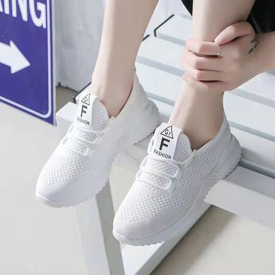 Injection Molding Shoes Round Head Pure White Casual Low-top Flat Heel Textile Category Fly Weaving Women's Shoes
