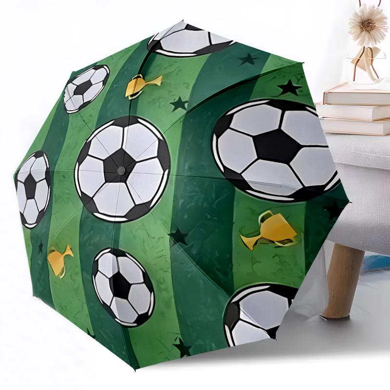 Soccer Ball Artwork Compact Travel Automatic Umbrella Sturdy 8-Rib Shaft Foldable Design All-Season Use Fashion Lovers Wedding Party Gift